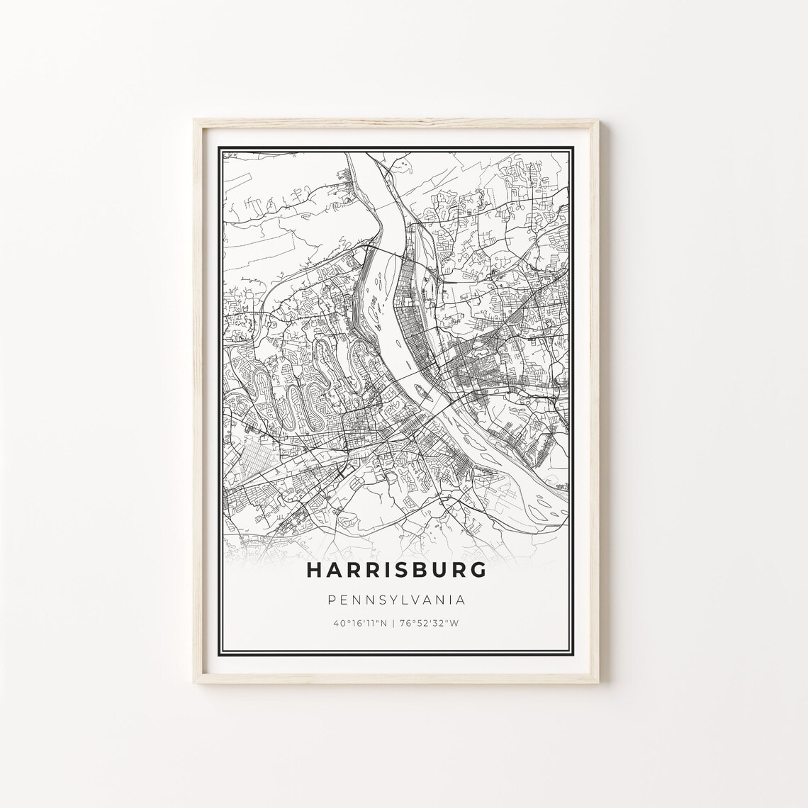 Harrisburg Pennsylvania Minimalist City Street Map Travel Decor Poster