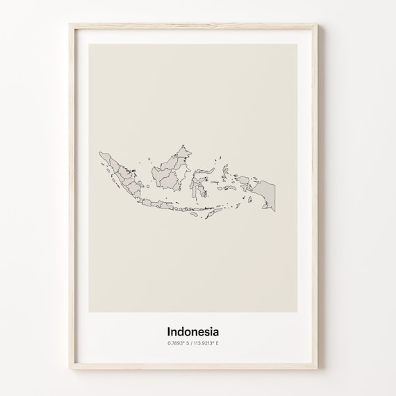 Indonesia Country Map Minimalist Beige Line Art Travel Poster