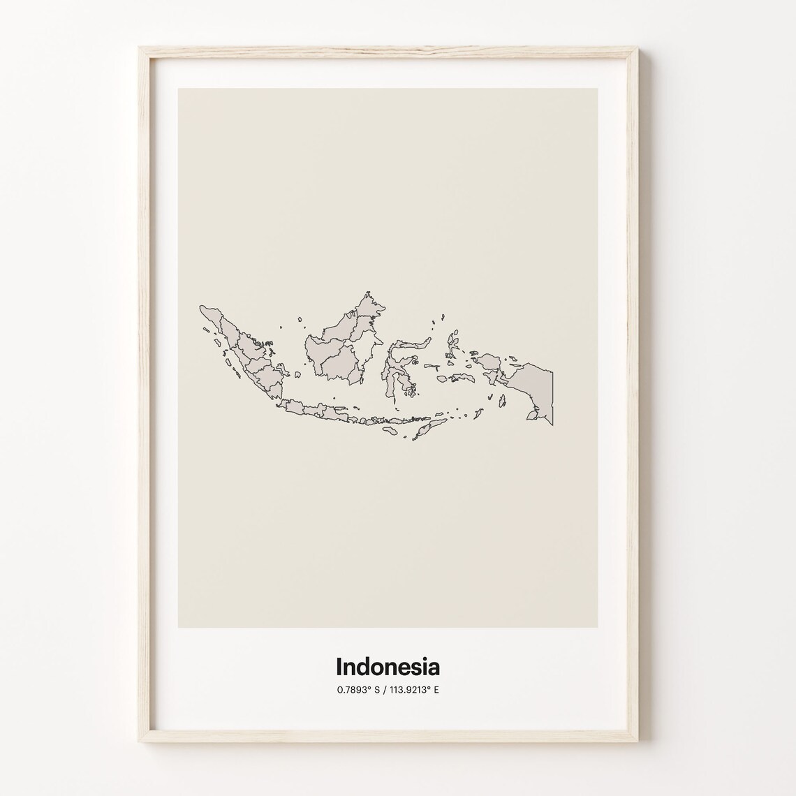 Indonesia Country Map Minimalist Beige Line Art Travel Poster