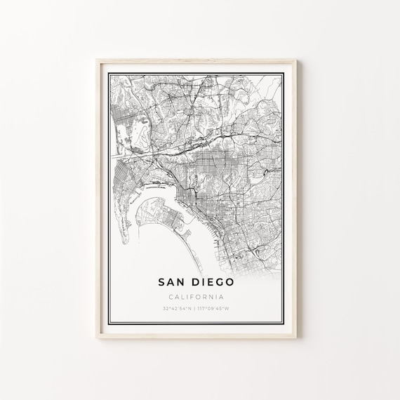 San Diego California Minimalist Black and White City Map Poster