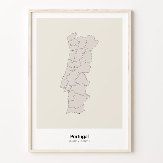 Portugal Minimalist Line Art Country Map Neutral Home Decor Poster