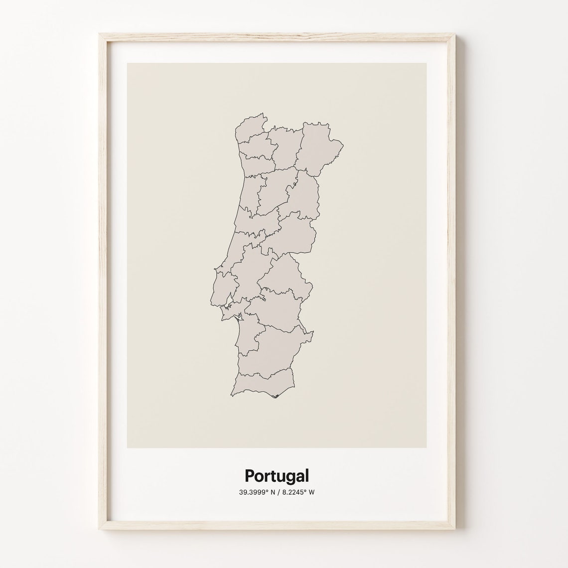 Portugal Minimalist Line Art Country Map Neutral Home Decor Poster