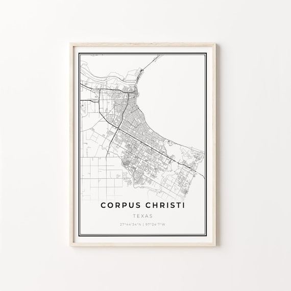 Corpus Christi Texas City Map Minimalist Black and White Art Poster