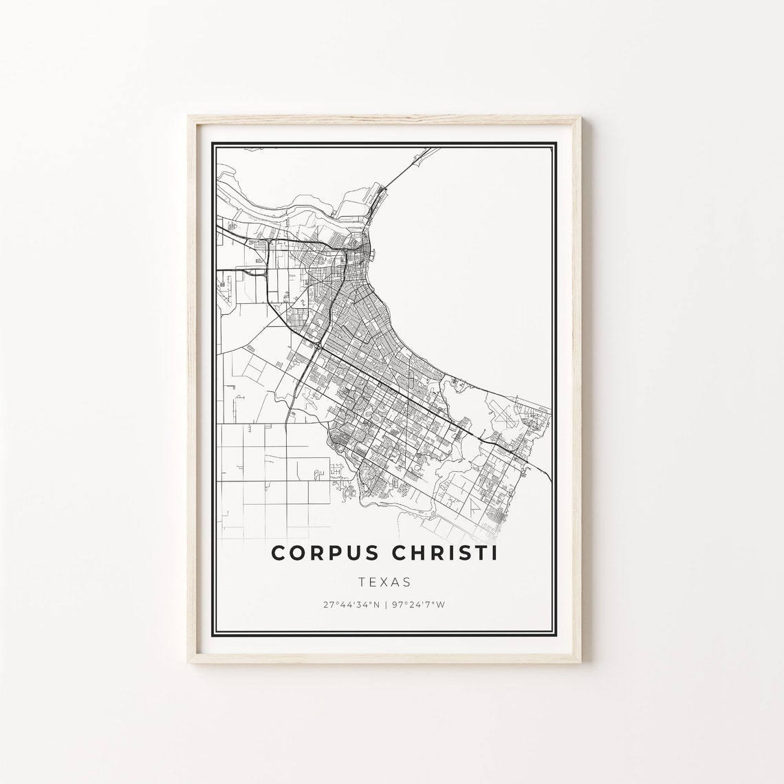 Corpus Christi Texas City Map Minimalist Black and White Art Poster