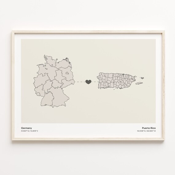 Germany To Puerto Rico Long Distance Country Connection Map Art Poster