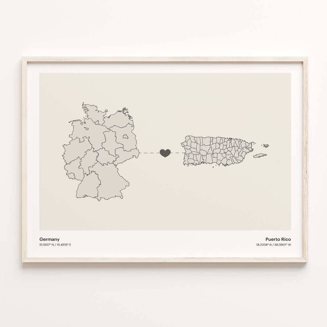 Germany To Puerto Rico Long Distance Country Connection Map Art Poster