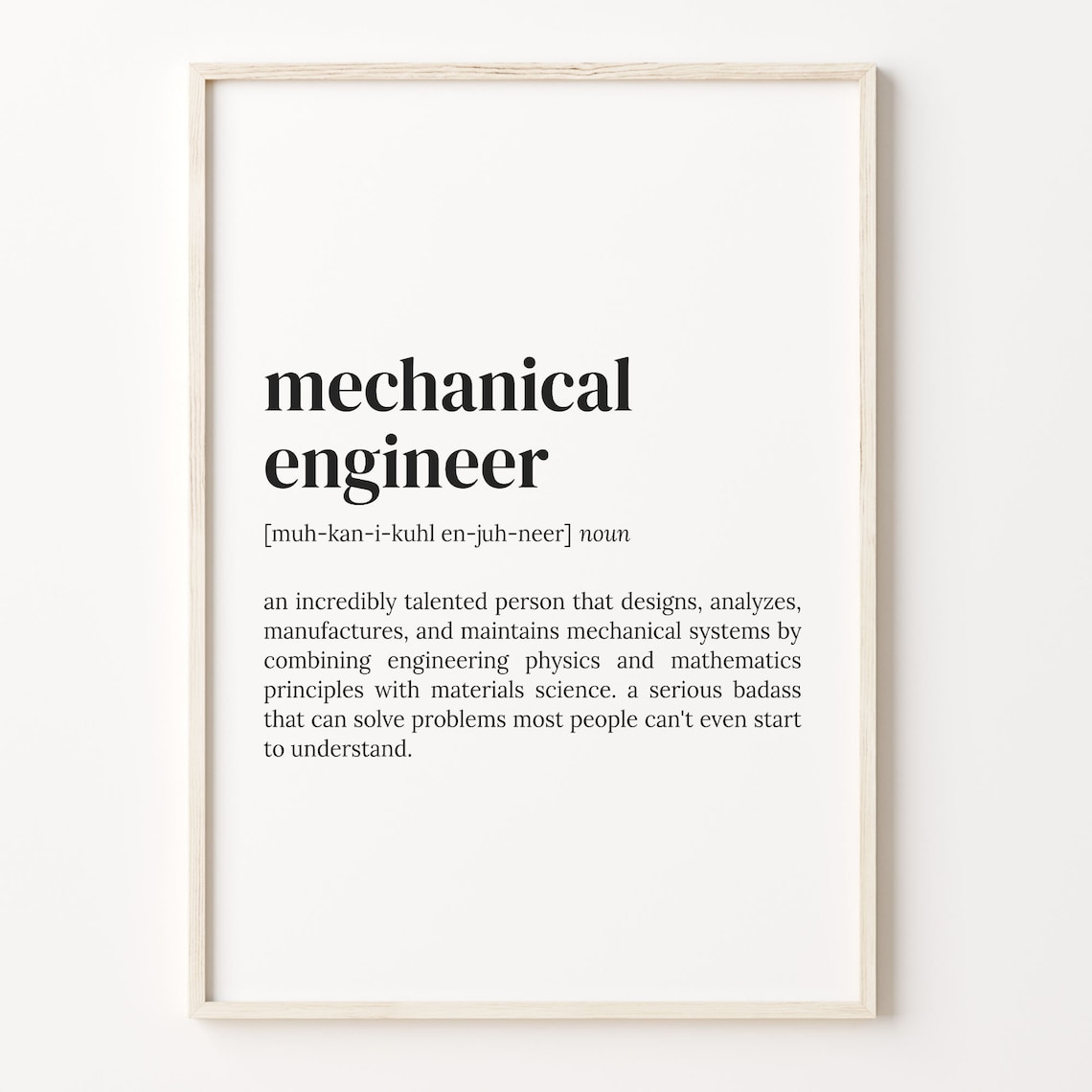 Mechanical Engineer Definition Dictionary Poster Quote