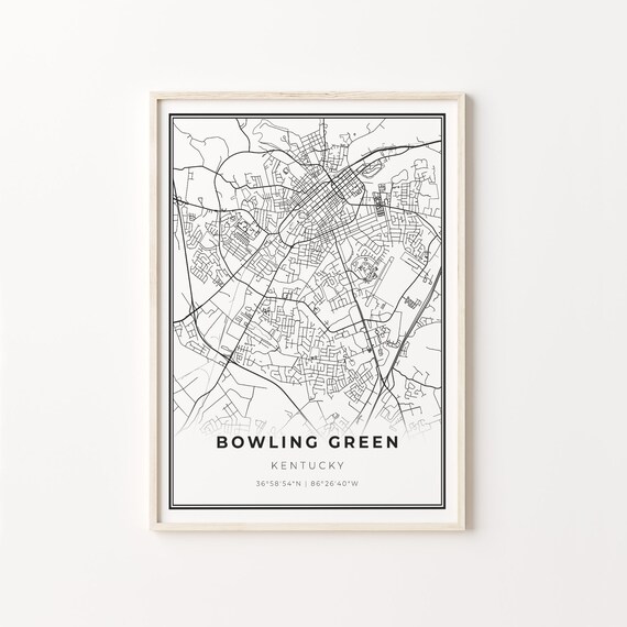 Bowling Green Kentucky Minimalist Black and White City Street Map Poster
