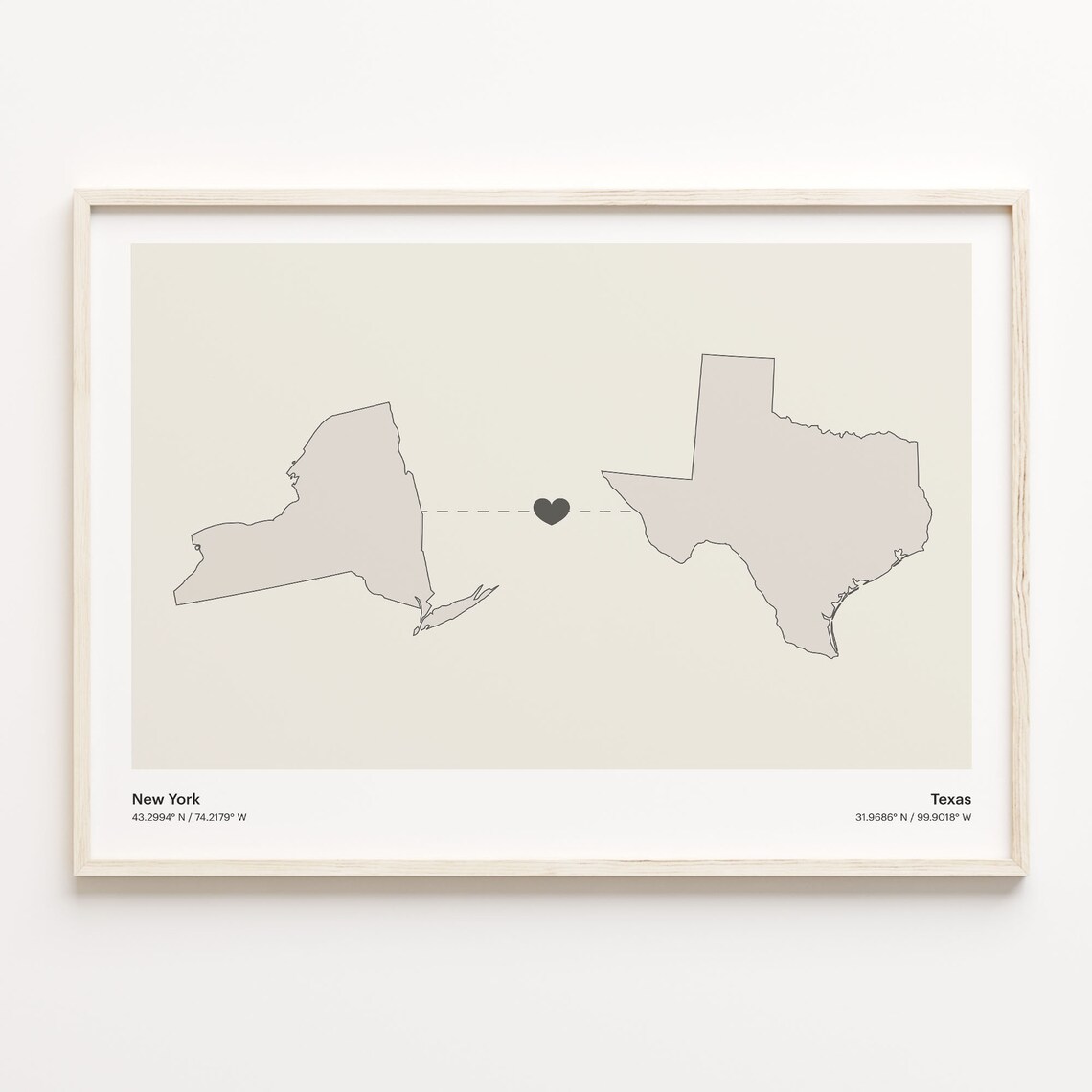 New York To Utah Minimalistic State Connection Map Print
