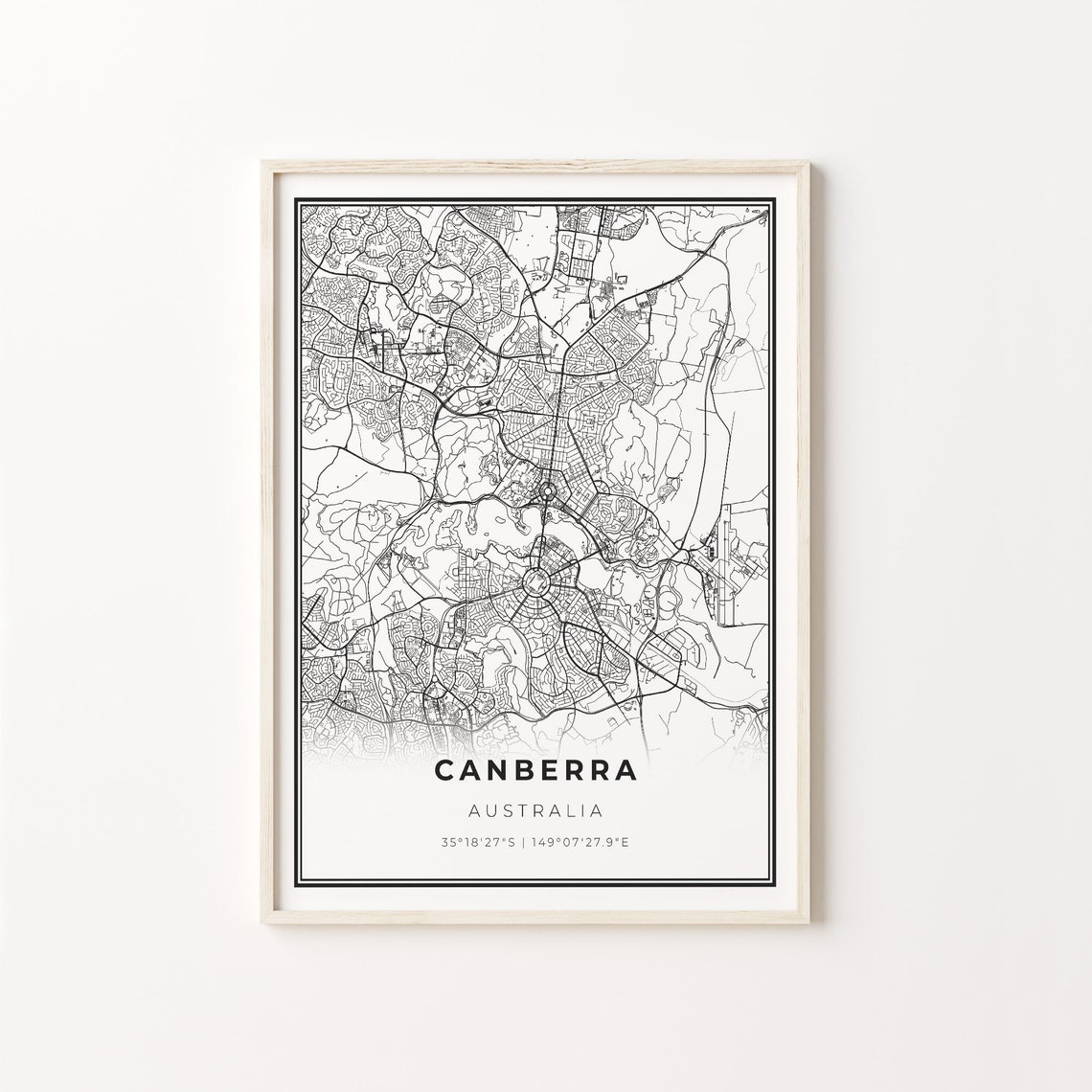 Canberra Australia Black and White Street Map Minimalist Decor Poster