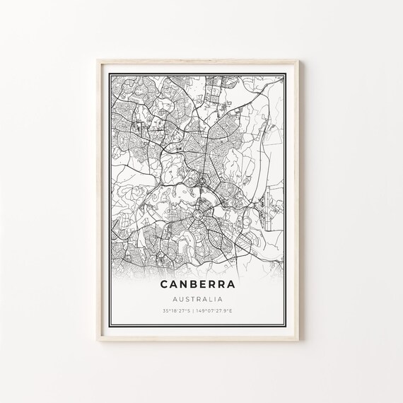Canberra Australia Black and White Street Map Minimalist Decor Poster
