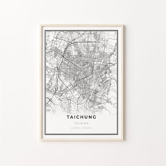 Taichung Taiwan Black White Minimalist City Street Map Art Poster