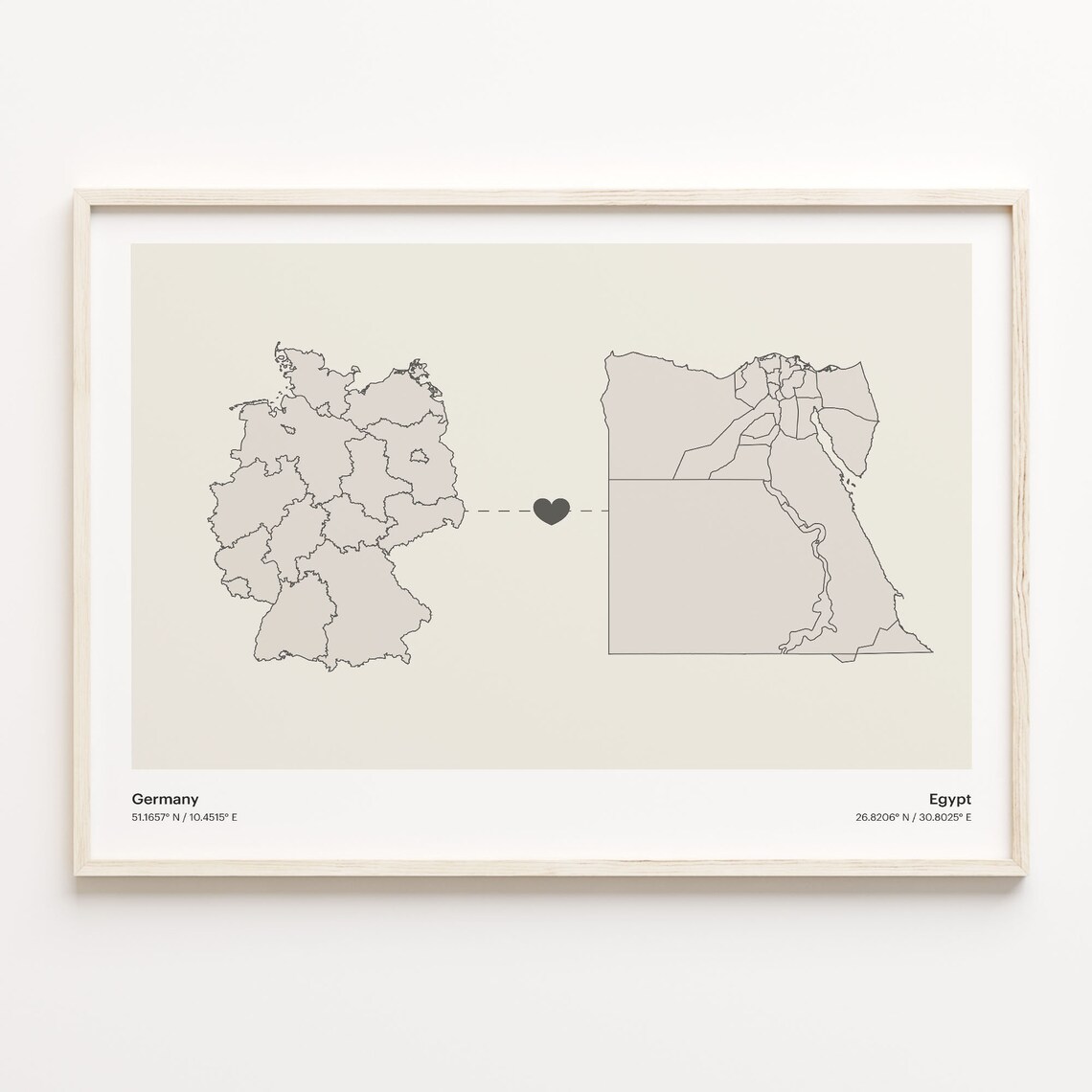 Germany To Egypt Minimalist Country Heart Connection Map Poster