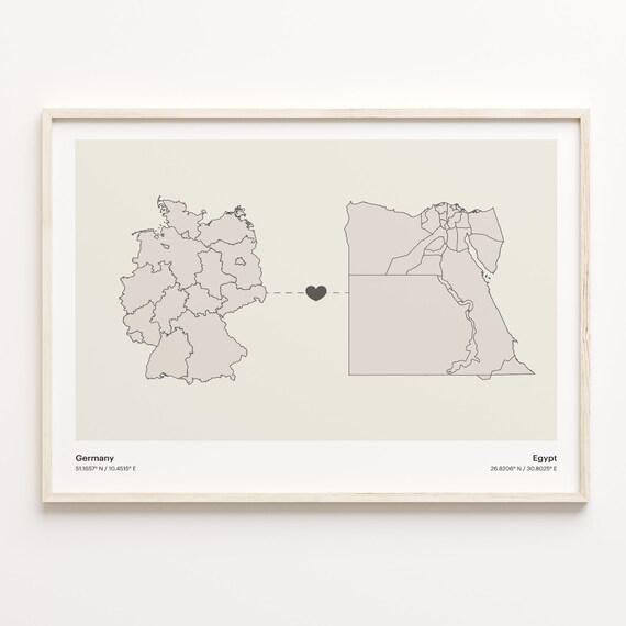 Germany To Egypt Minimalist Country Heart Connection Map Poster