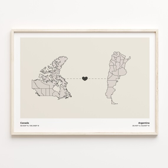 Canada To Argentina Long Distance Love Minimalist Map Art Poster