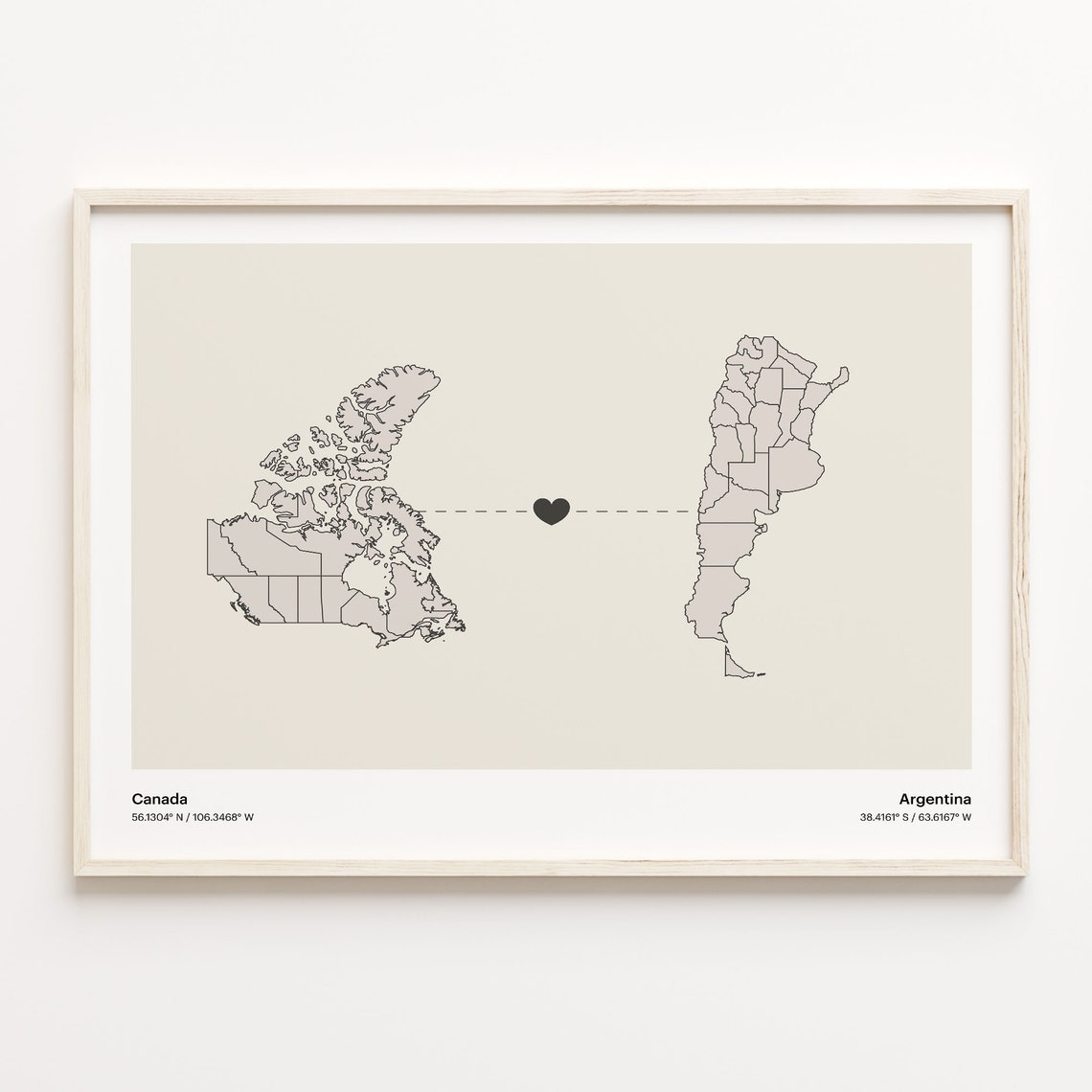 Canada To Argentina Long Distance Love Minimalist Map Art Poster