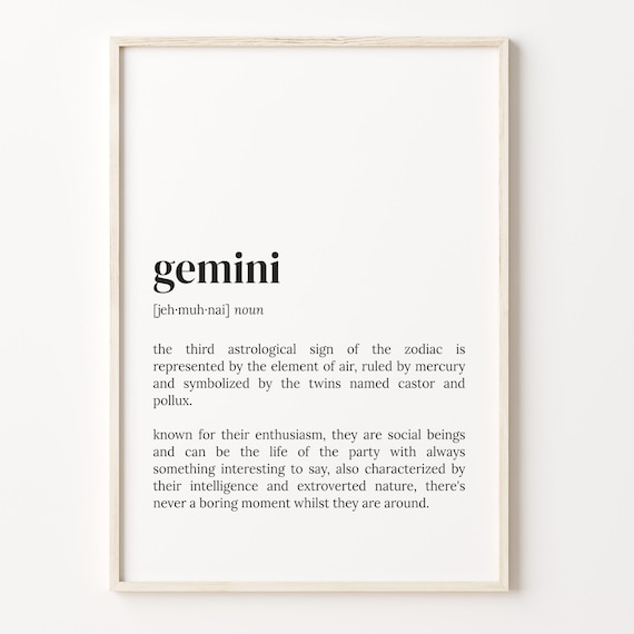 Gemini Zodiac Definition Dictionary Meaning Astrology Sign Poster