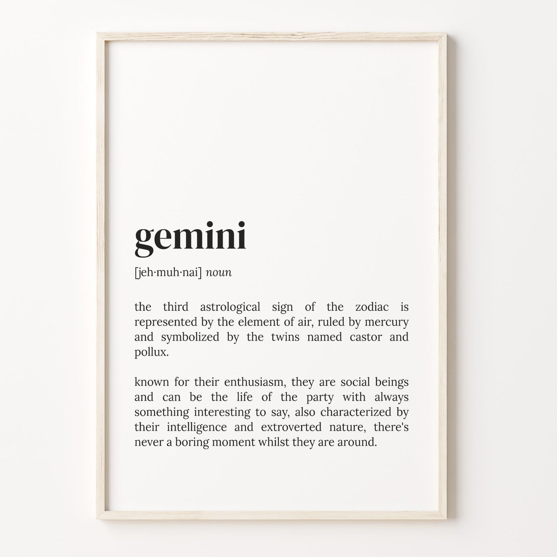 Gemini Zodiac Definition Dictionary Meaning Astrology Sign Poster