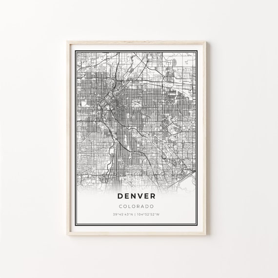 Denver City Map Art Print, Modern Black and White