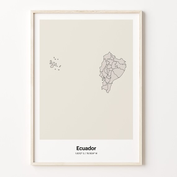 Ecuador Beige Minimalist Line Art Country Map Coordinates Poster
