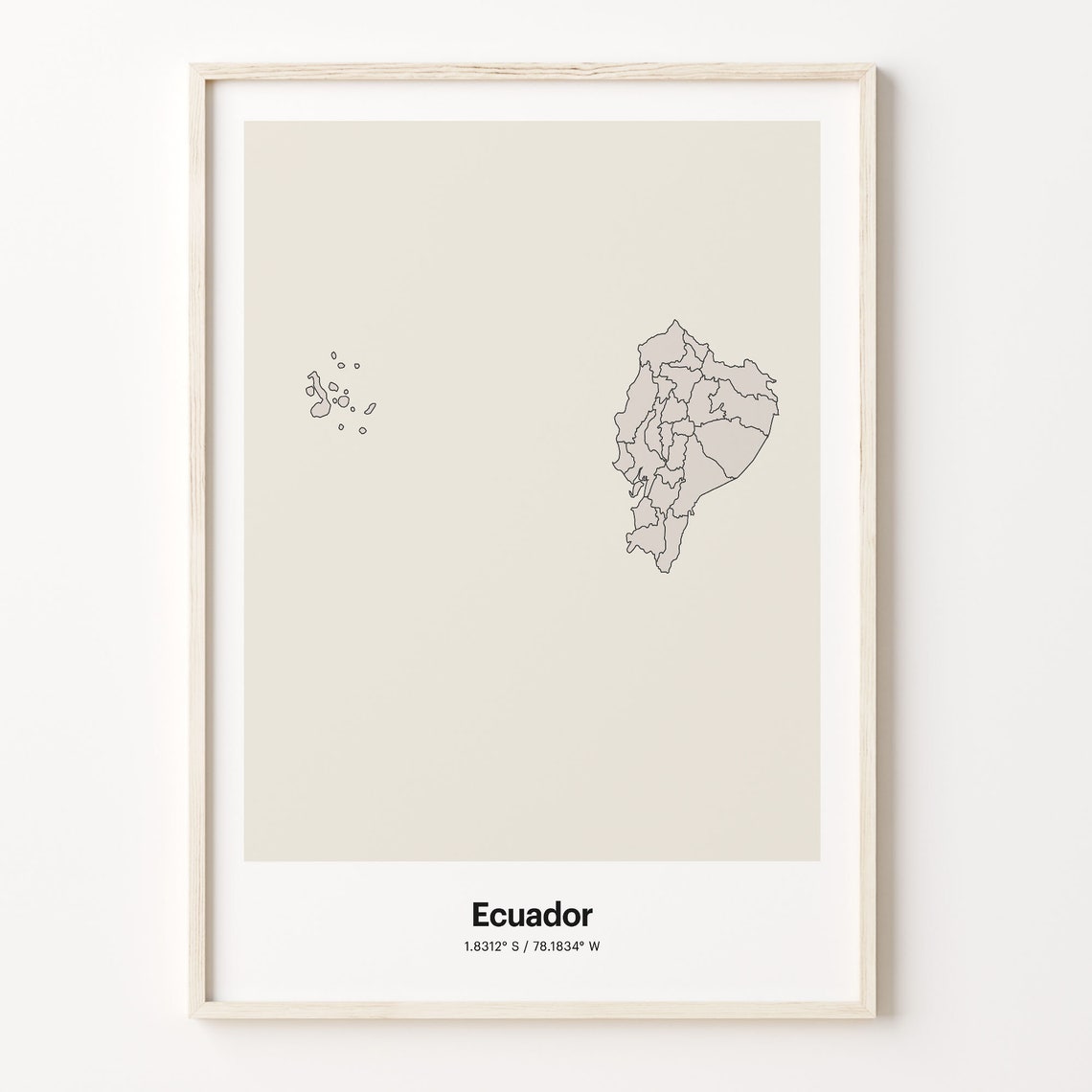 Ecuador Beige Minimalist Line Art Country Map Coordinates Poster