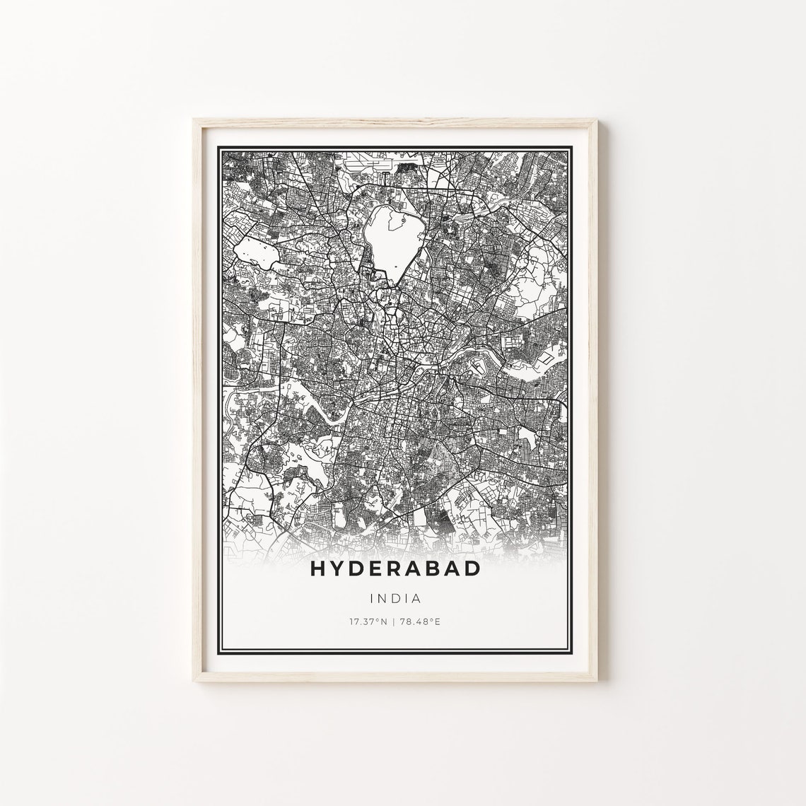 Hyderabad India Minimalist Black and White City Map Art Poster