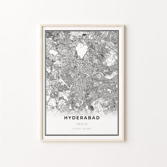 Hyderabad India Minimalist Black and White City Map Art Poster