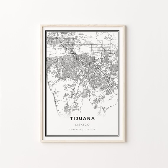 Tijuana Mexico Minimalist Black and White City Map Art Poster