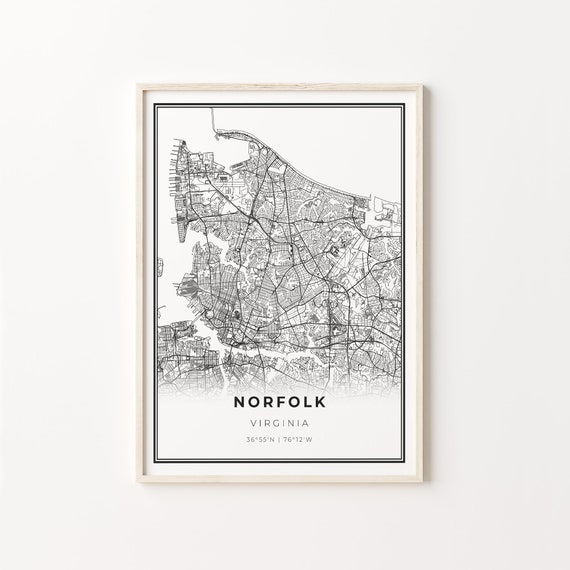 Norfolk City Map Art Print, Virginia Wall Decor