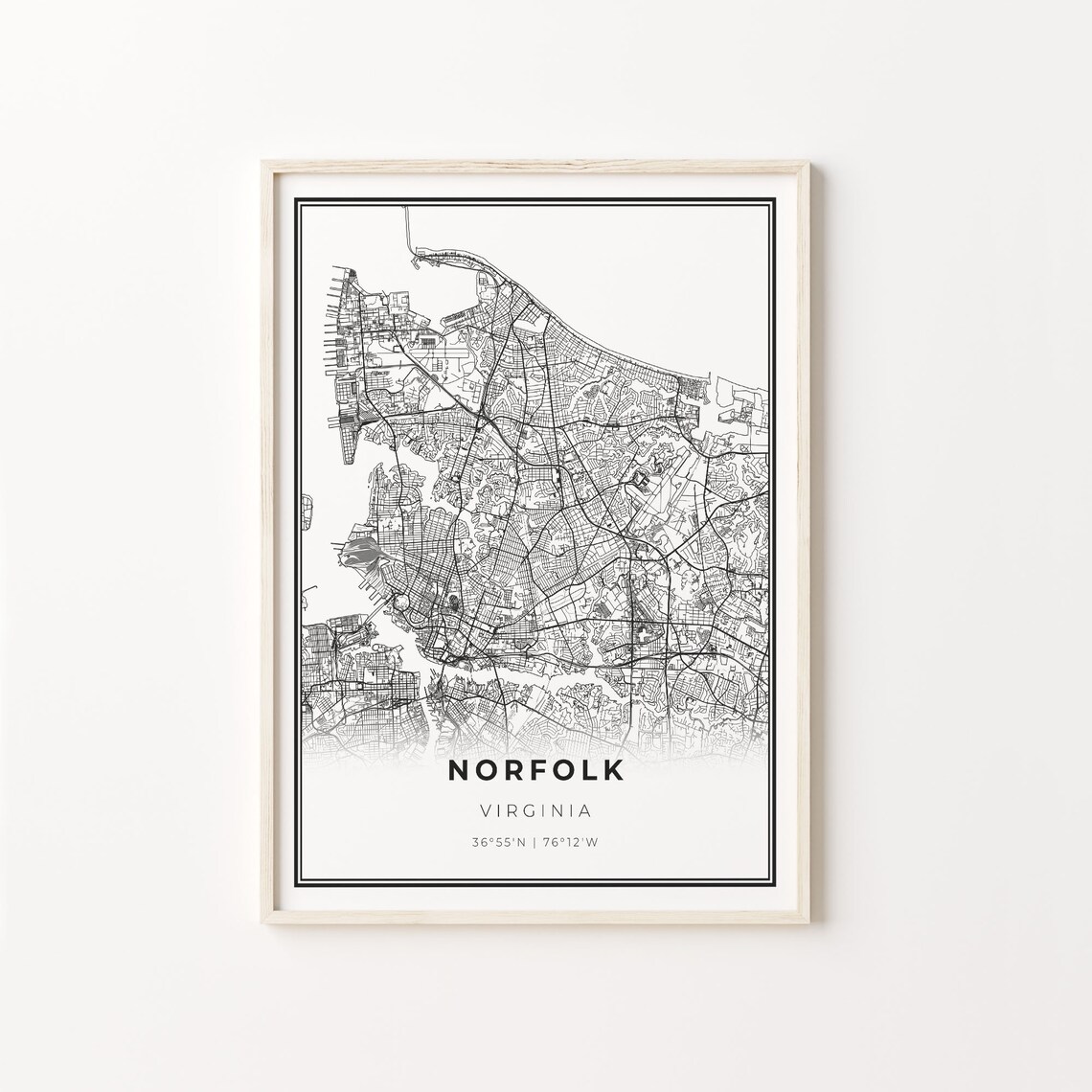 Norfolk City Map Art Print, Virginia Wall Decor