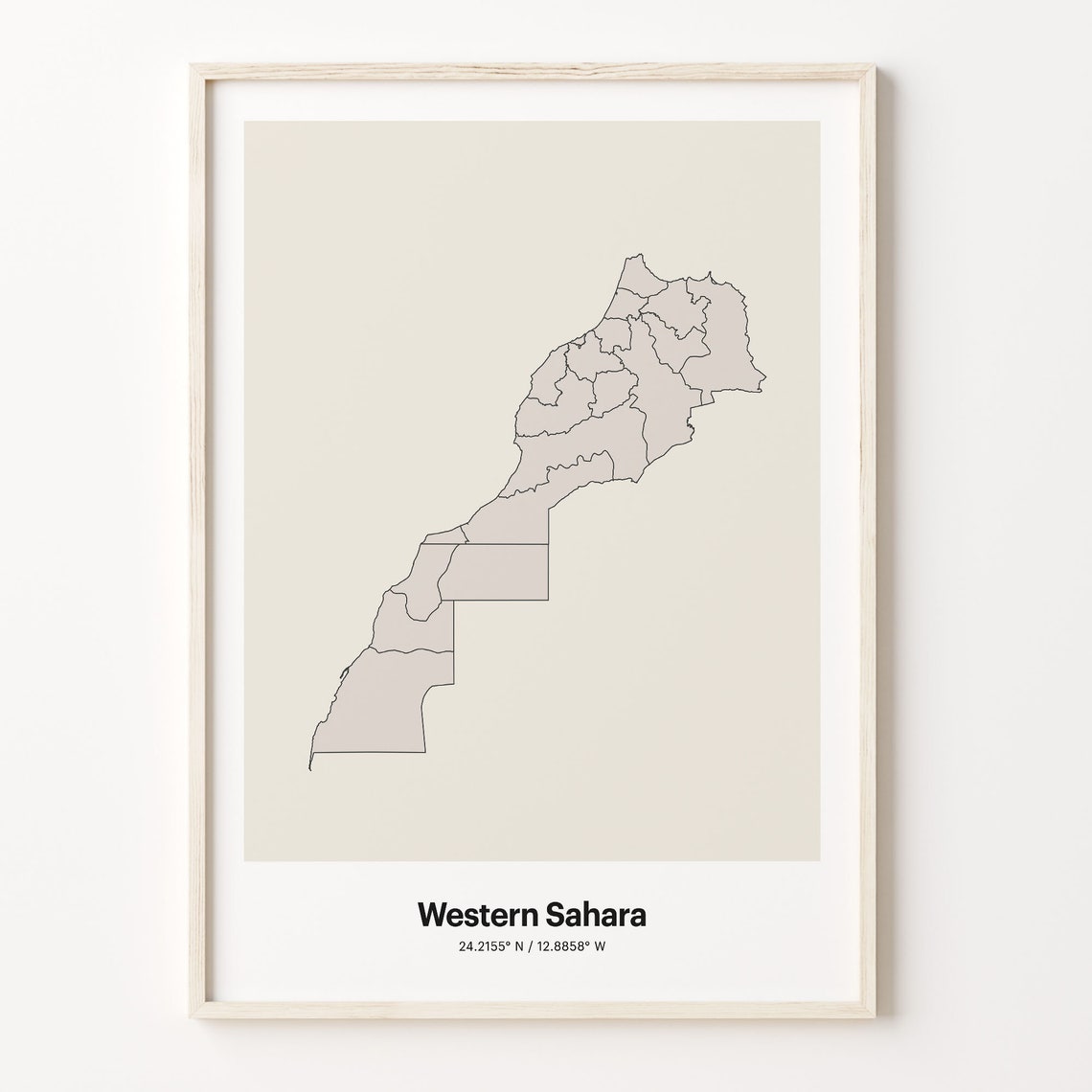 Western Sahara Minimalist Country Map With Coordinates Line Art Poster