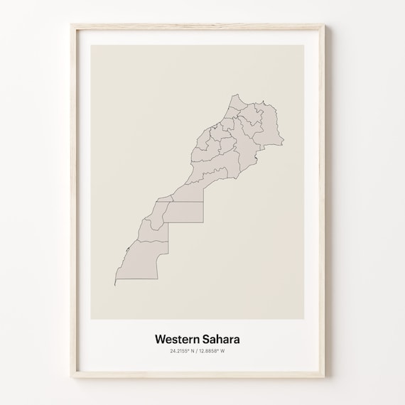 Western Sahara Minimalist Country Map With Coordinates Line Art Poster