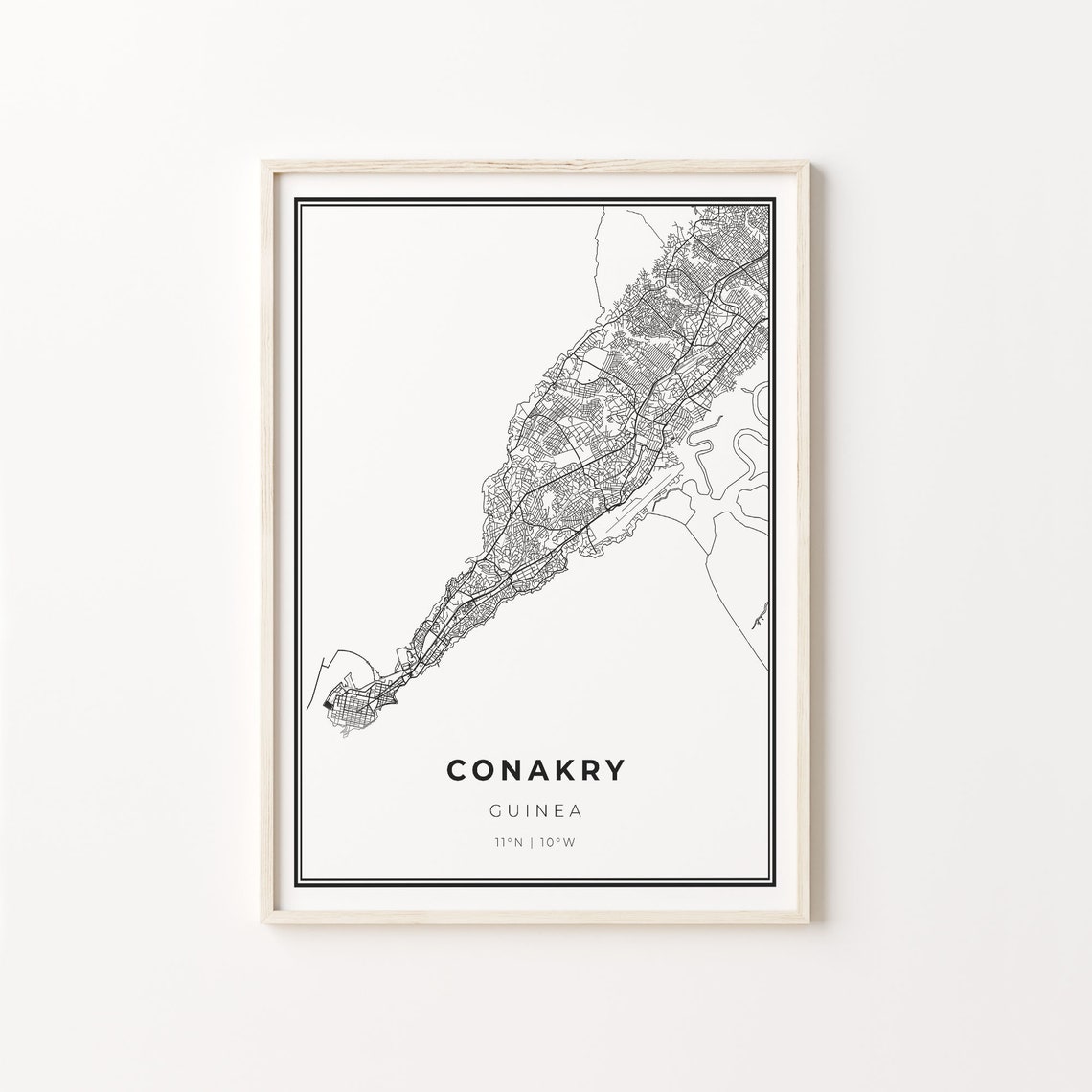 Conakry Guinea Minimalist Black And White City Map Art Poster