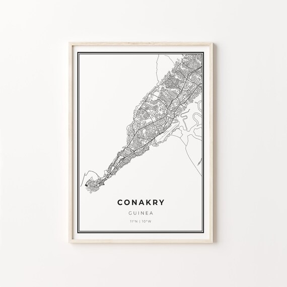 Conakry Guinea Minimalist Black And White City Map Art Poster