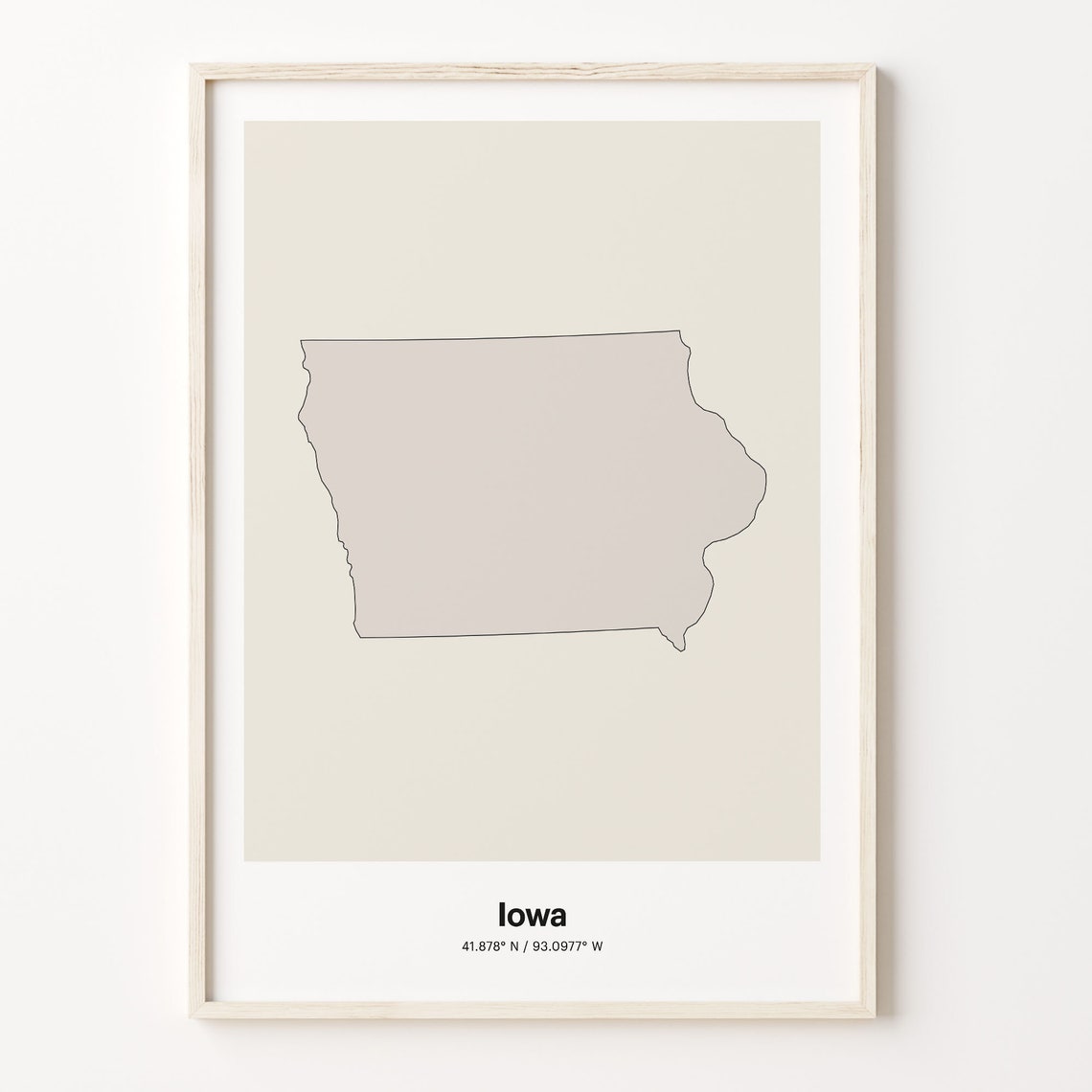 Iowa Minimalist State Map Line Art Coordinates Beige Wall Poster
