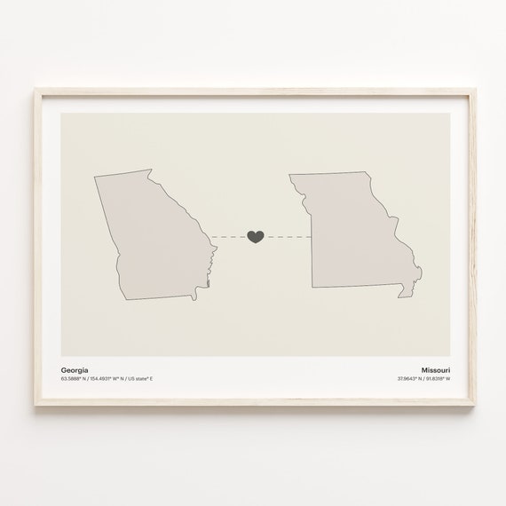 Georgia To Missouri Print Missourian Gift Minimalistic State Connection Map Poster Travel Wall Art Adventure Awaits C211583