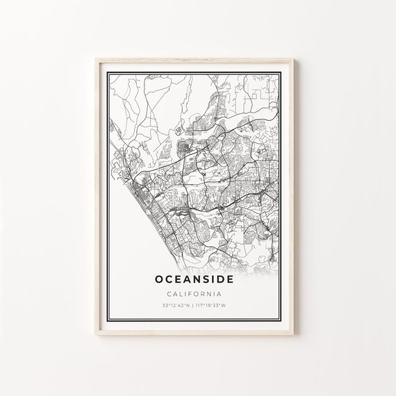 Oceanside California Minimalist Black And White City Map Art Poster