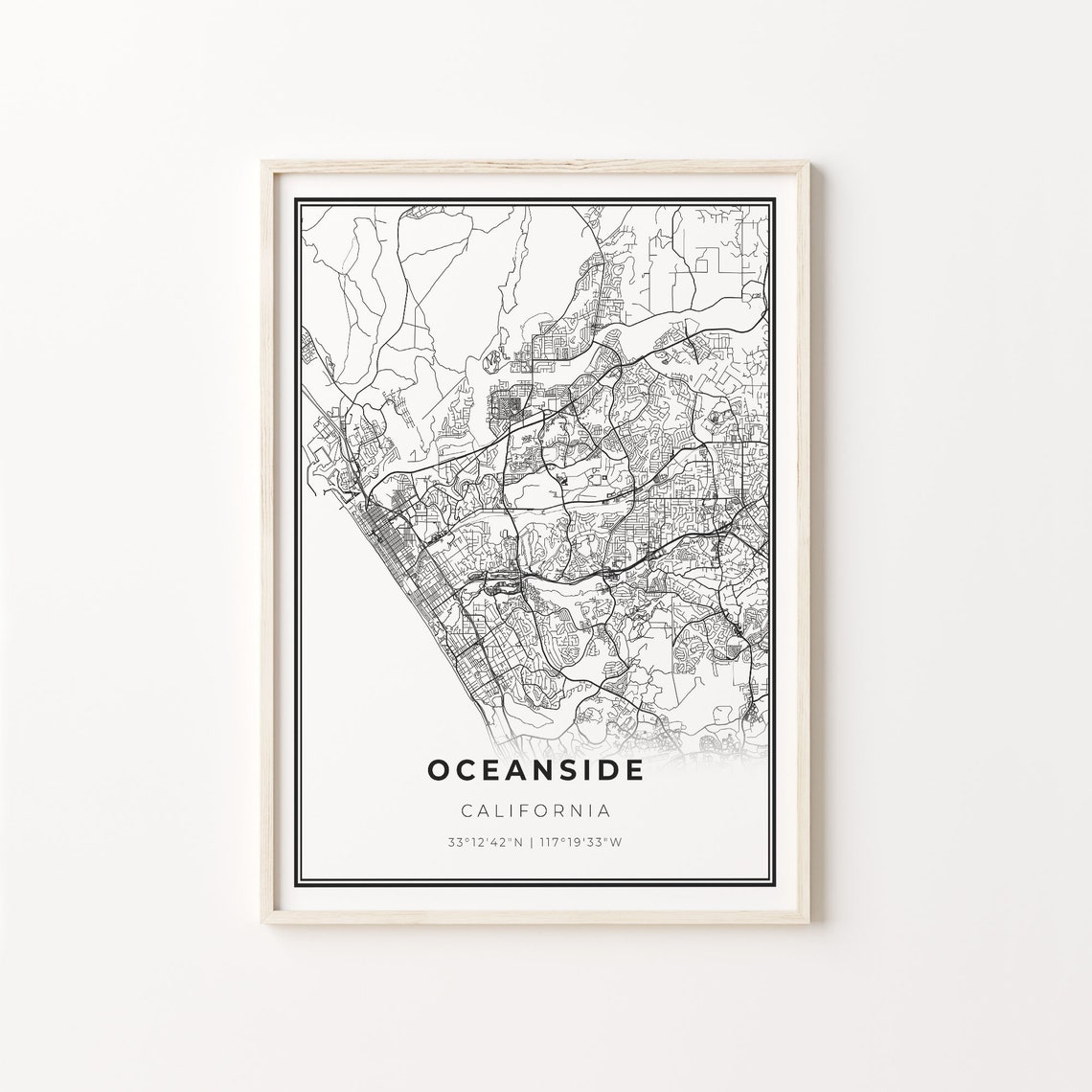 Oceanside California Minimalist Black And White City Map Art Poster