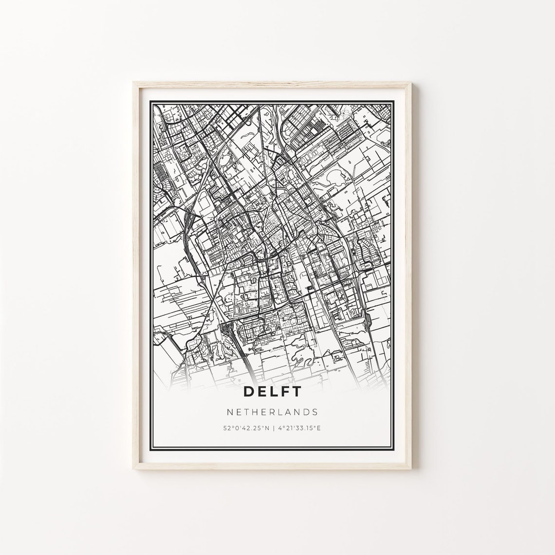 Delft Netherlands Minimalist Black White City Street Map Art Poster