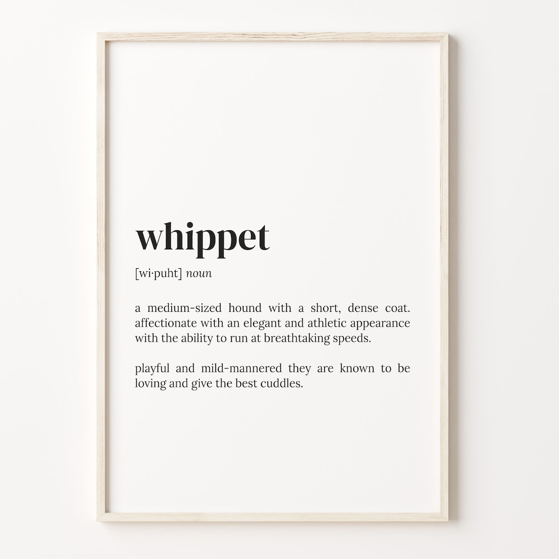 Whippet Definition Dictionary Poster Art Print