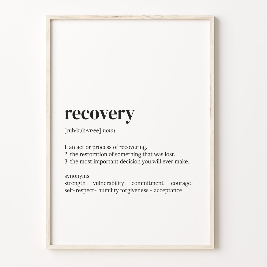 Recovery Definition Dictionary Poster, Quote Wall Art