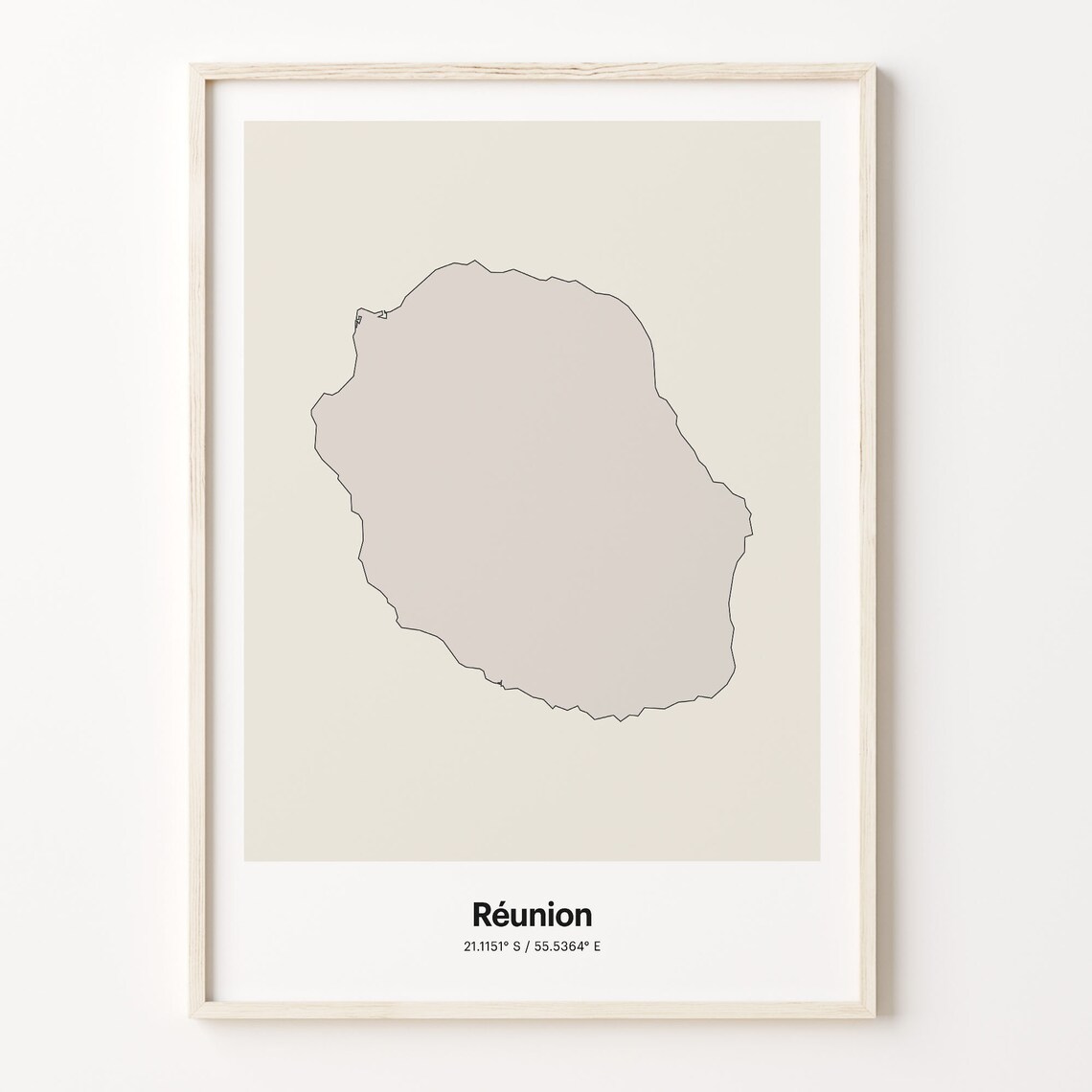 Reunion Island Minimalist Line Art Island Map Neutral Travel Decor Poster
