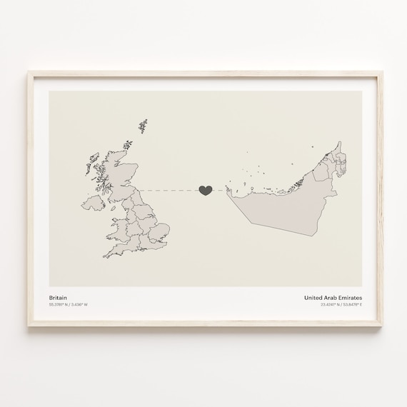 Britain To United Arab Emirates Minimalistic Heart Love Connection Map Poster