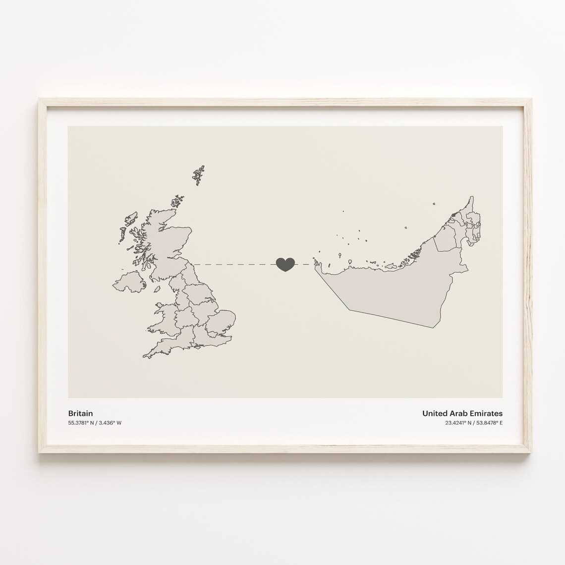 Britain To United Arab Emirates Minimalistic Heart Love Connection Map Poster