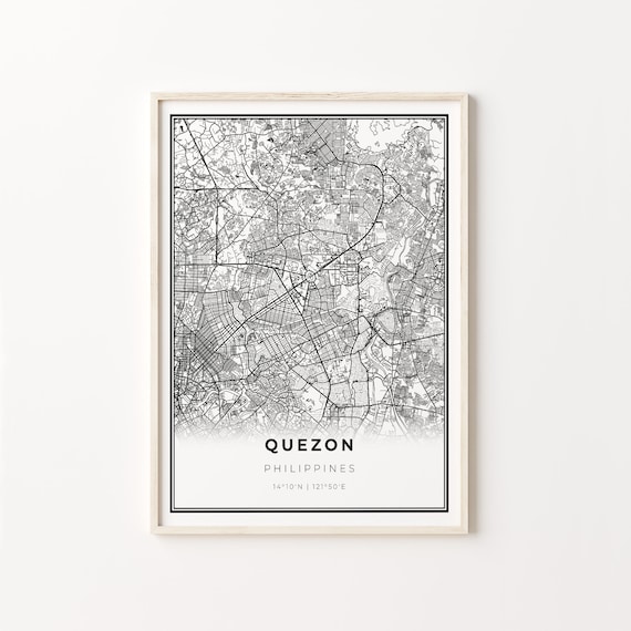 Quezon Philippines Minimalist Black White City Street Map Art Poster