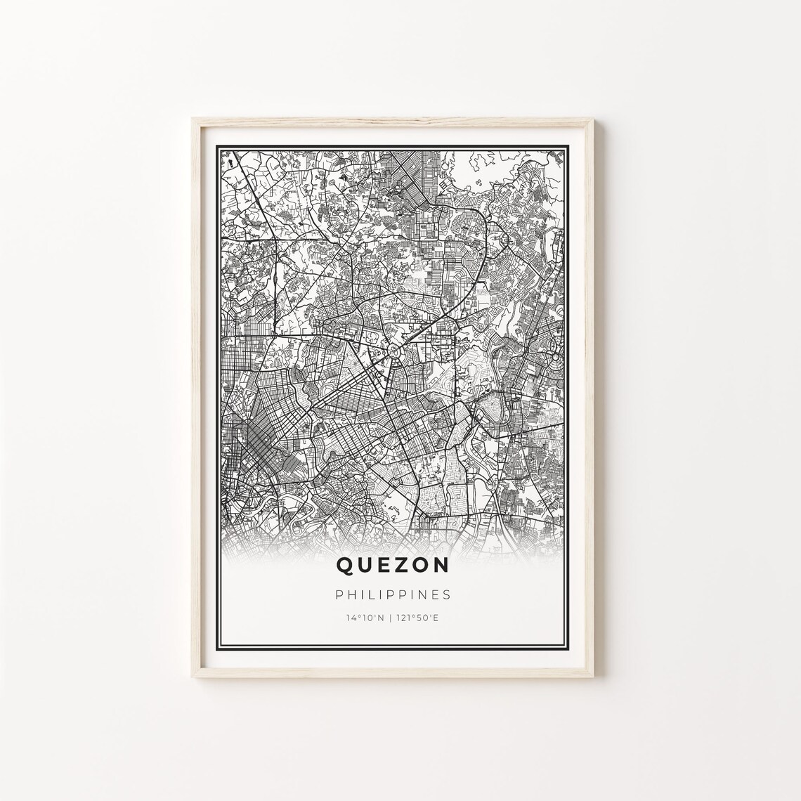 Quezon Philippines Minimalist Black White City Street Map Art Poster