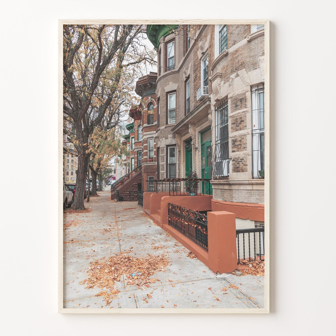 Historic Brownstone Street With Stoops In Autumn Photo Poster