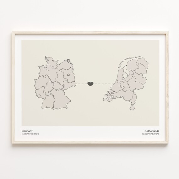Germany To Netherlands Minimalist Love Connection Map Travel Poster