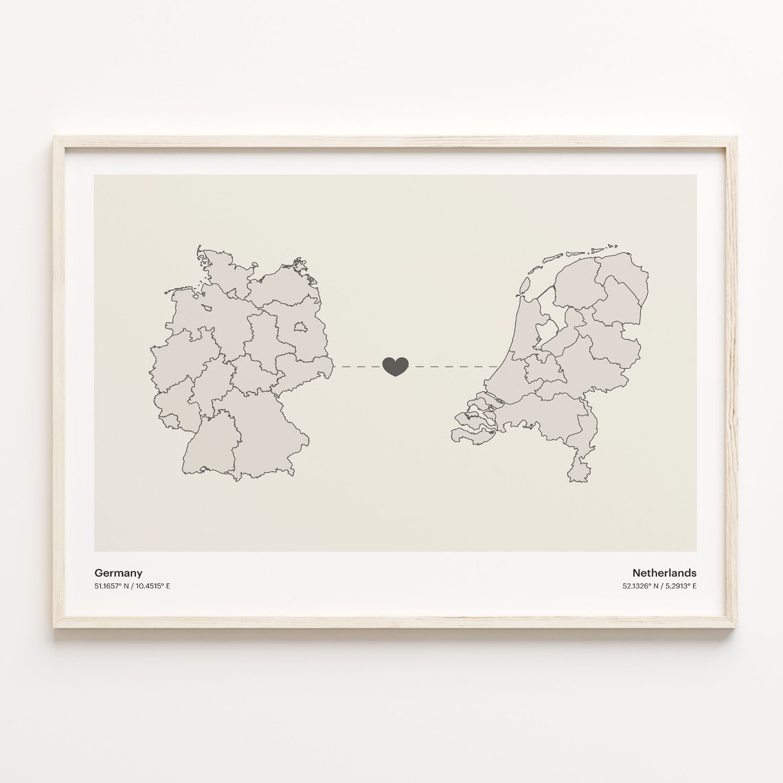 Germany To Netherlands Minimalist Love Connection Map Travel Poster