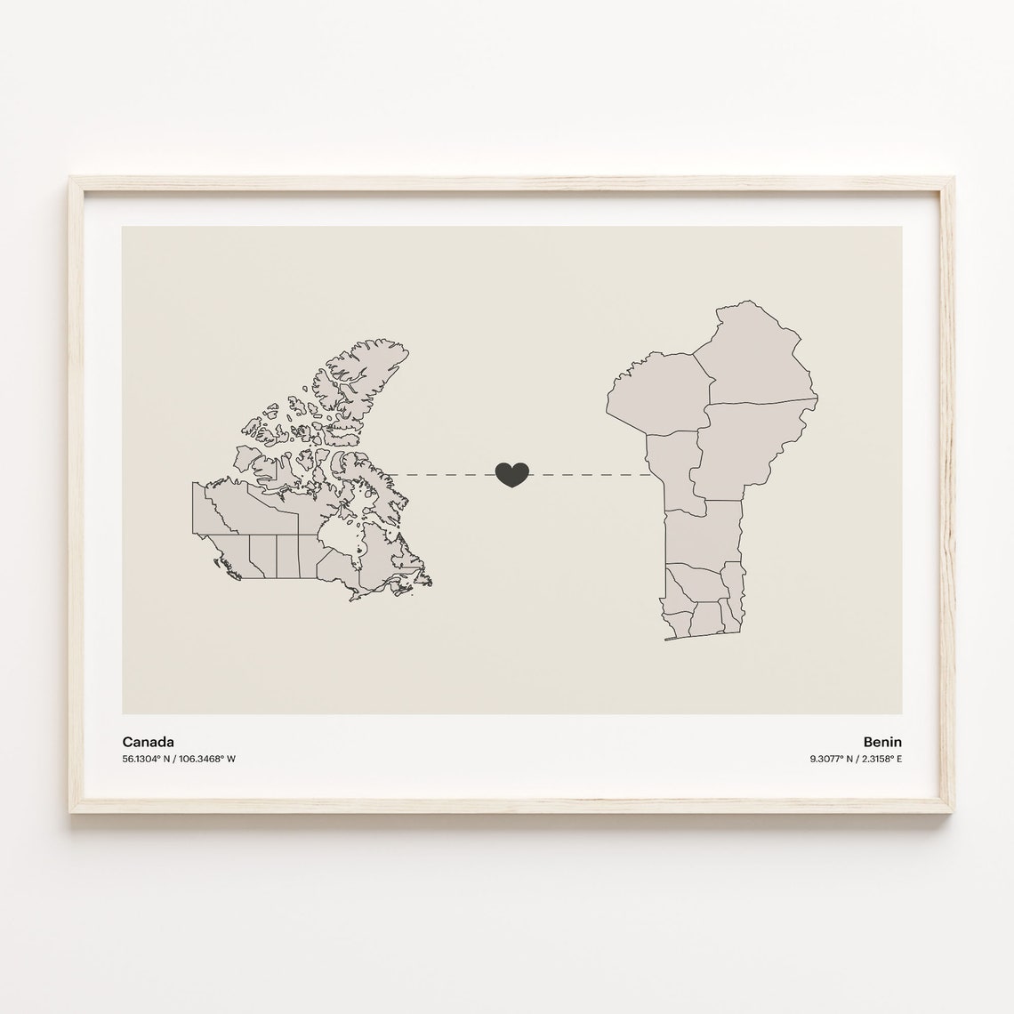 Canada To Benin Minimalist Love Connection Map Travel Poster